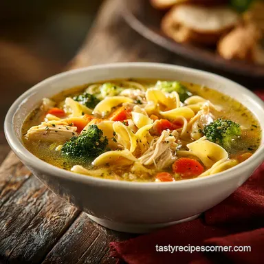 Tasty Broccoli Cheddar Noodle Soup in 35 Mins Recipe Card