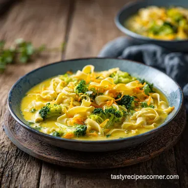 Tasty Broccoli Cheddar Noodle Soup in 35 Mins