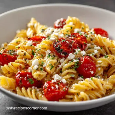Cherry Tomato Recipes: Easy Burst Tomato Pasta with Feta Lemon Recipe Card
