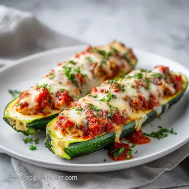 Low Carb Chicken Parmesan Stuffed Zucchini Boats for 4 Servings