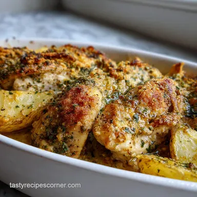Chicken and Potato with Garlic and Herbs | Juicy & Crispy Bake Recipe Card