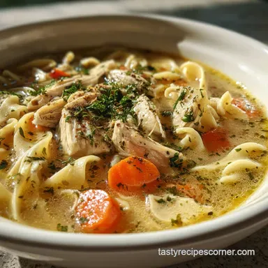 Cozy Chicken Noodle Soup: Velvety Broth & Tender Poultry Recipe Card