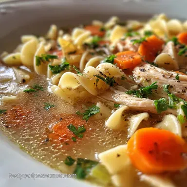 Cozy Chicken Noodle Soup: Velvety Broth & Tender Poultry