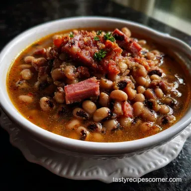 The Best Creamy Southern Black Eyed Peas with Smoked Ham Recipe Card