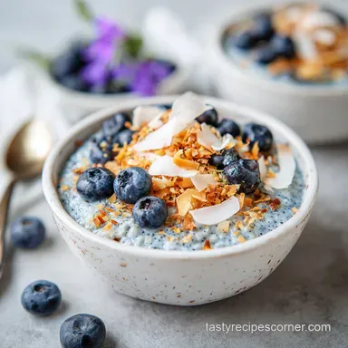 Creamy Blueberry Overnight Oats Recipe with Toasted Coconut Recipe Card