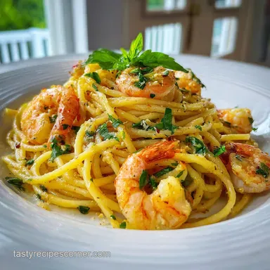 Creamy Shrimp Pasta Recipe with Garlic Recipe Card