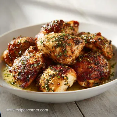 Bone In Chicken Thigh Recipe with Garlic and Herbs for 4 Servings Recipe Card