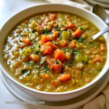 Green Lentil Soup for 6 Servings Recipe Card