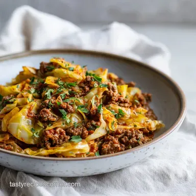 Easy Keto Cabbage Roll Skillet Ground Beef Dinner in 30 Minutes Recipe Card