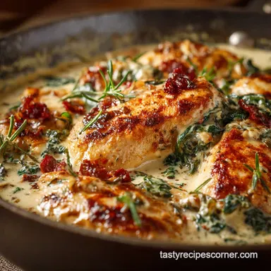 Keto Chicken: Cheesy Creamy Tuscan Delight (One Pan) Recipe Card