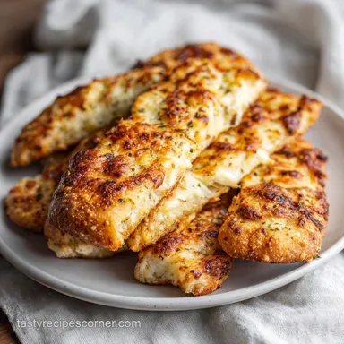 Keto Cheesy Garlic Breadsticks in 15 Minutes: Baked Golden Recipe Card
