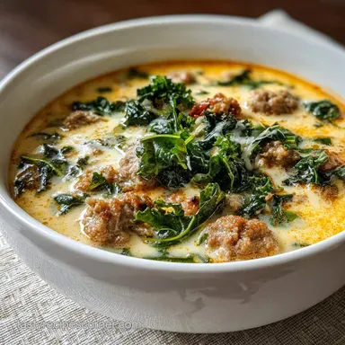 Keto Zuppa Toscana with Italian Sausage and Kale Ready in 30 Min Recipe Card