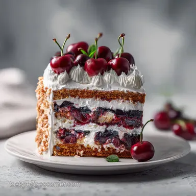 Morello Cherry Layer Cake Recipe for 12 Servings Recipe Card