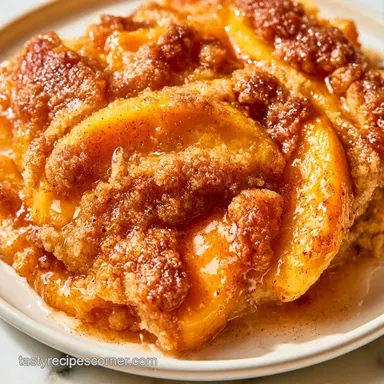 Peach Cobbler Dump Cake: Caramelized Recipe Card