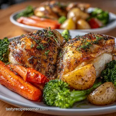 Healthy Meal Prep Idea with Roasted Chicken and Vegetables: Sheet Pan Ready Recipe Card