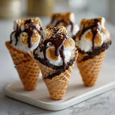 S'mores Campfire Cones in 18 Minutes - Crispy Waffle Treat Recipe Card