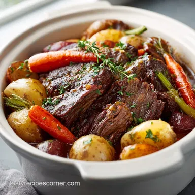 Easy Slow Cooker Pot Roast Recipe with Vegetables for 7 Servings Recipe Card