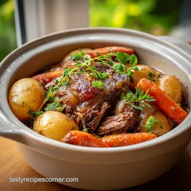 Easy Slow Cooker Pot Roast Recipe with Vegetables for 7 Servings