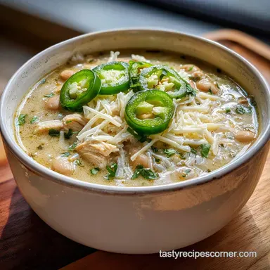 White Chicken Chili with Monterey Jack: 40 Min Recipe Card