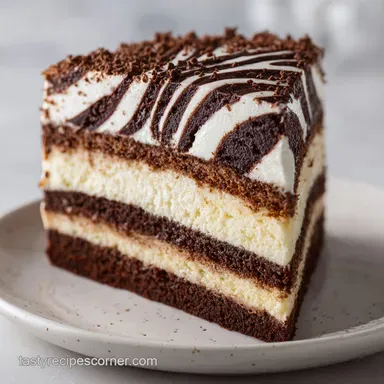 Zebra Layer Cake with Greek Yogurt Frosting Recipe Card