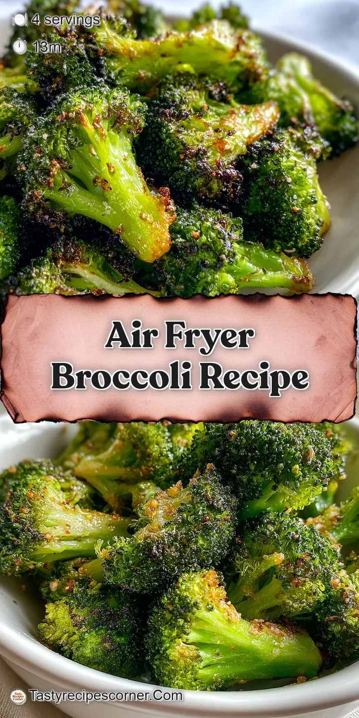 Close-up reveals the textured surface of air-fried broccoli: tender stems and crispy, slightly charred tips gleam with oil.