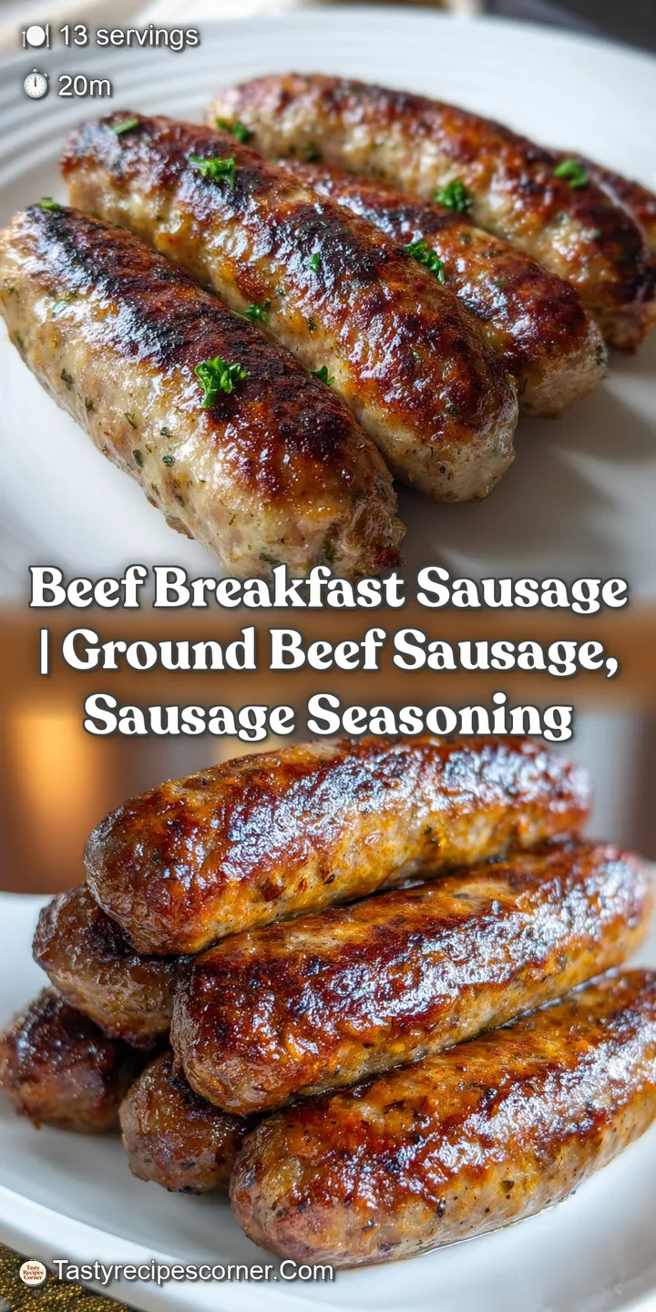 Close-up of a juicy beef sausage patty with browned, crisp edges. The texture hints at a flavorful, savory breakfast exper...