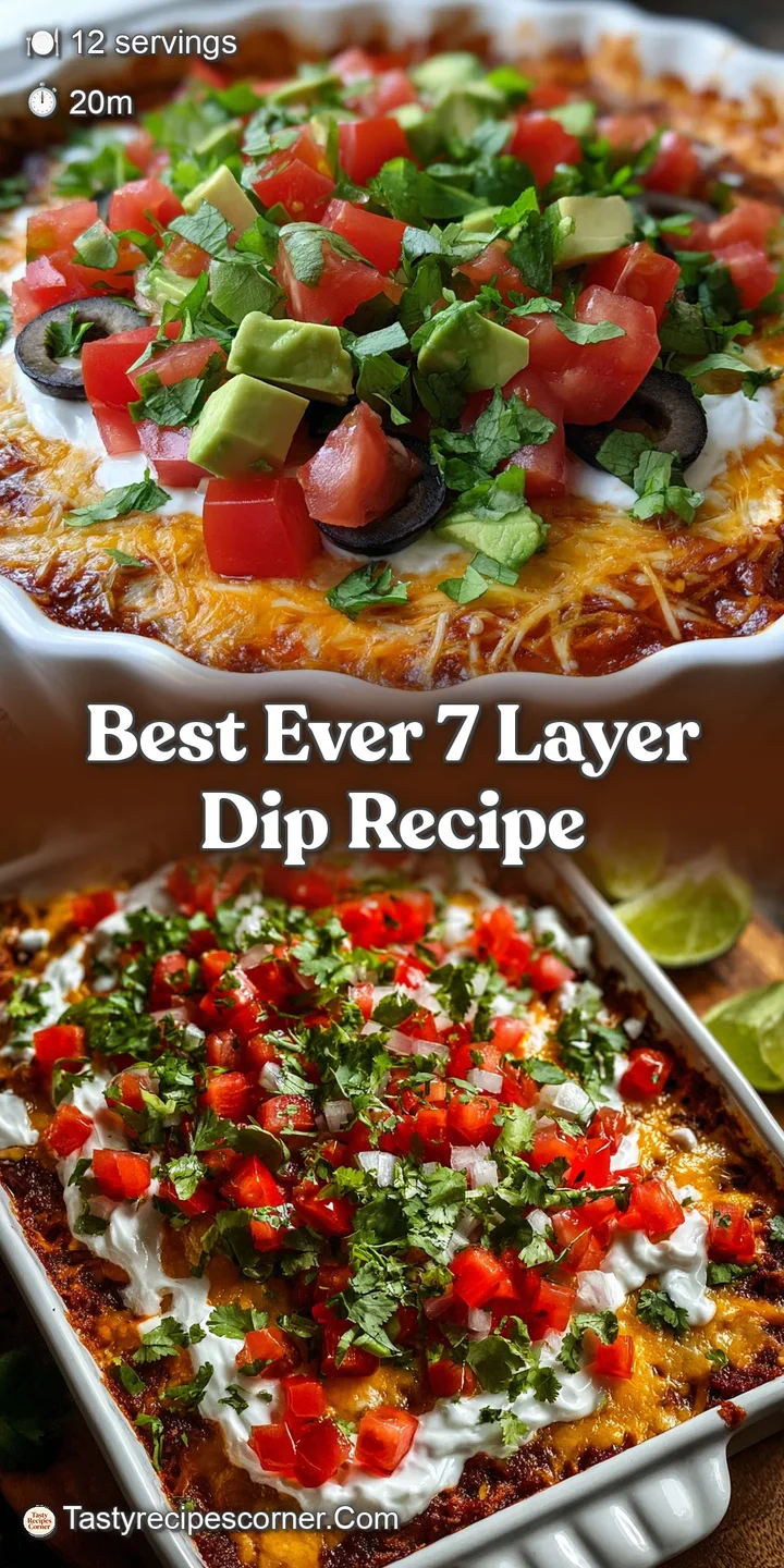 Close-up of seven-layer dip showing the textures of each ingredient: from the creamy base to the crisp lettuce and juicy t...