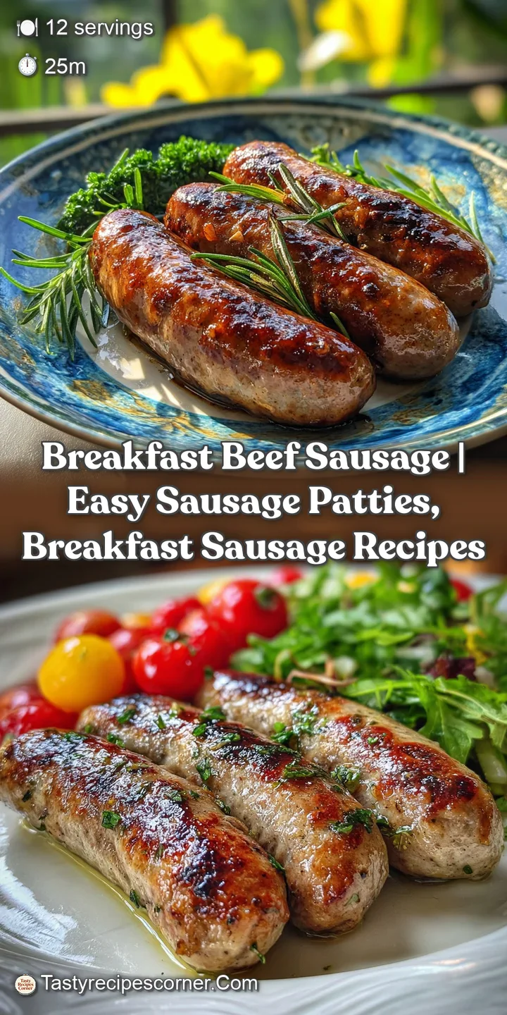 Close-up of a glistening beef sausage link with visible herbs and a slight sheen, hinting at savory and sweet flavors read...