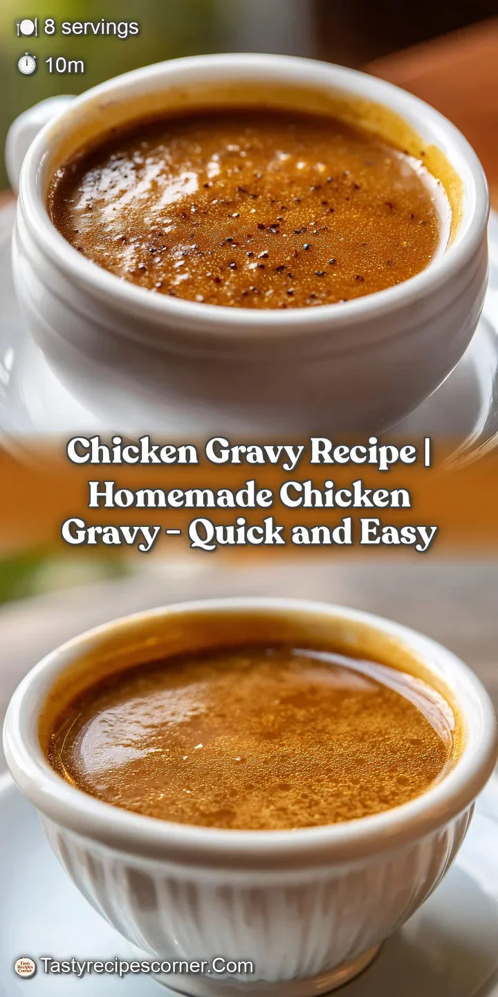 Close-up of a thick, creamy chicken gravy with a deep amber hue, showing its luscious texture.