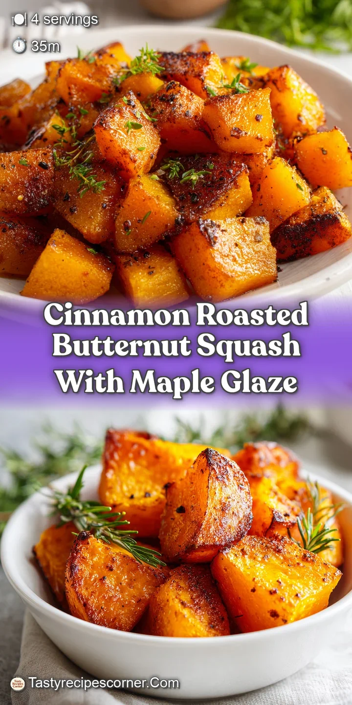 Close-up: Cinnamon-roasted butternut squash reveals its soft, caramelized texture; warm amber tones suggest sweet, savory ...