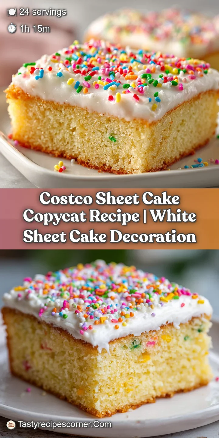 Close-up reveals the moist crumb and rich, creamy texture of sheet cake, topped with colorful sprinkles. Perfect for a cro...