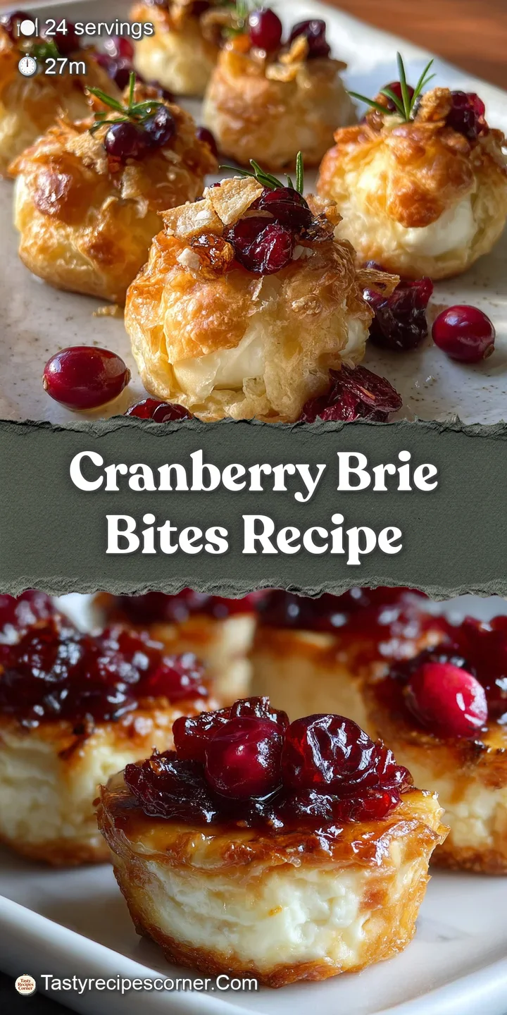 Close-up of a cranberry brie bite, bubbling with melted cheese and bursting with bright red cranberries in a crisp, golden...