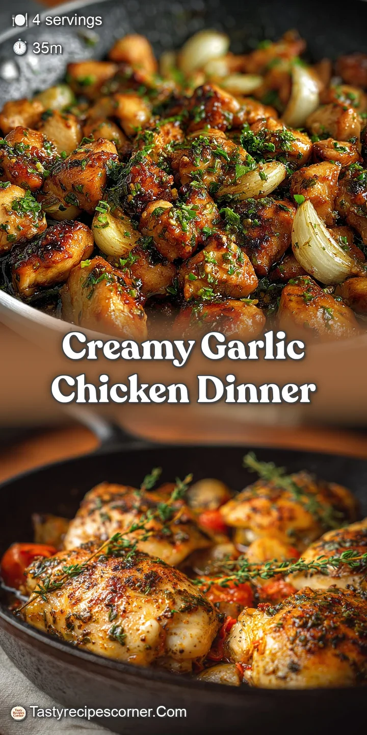 Close-up of creamy garlic chicken, showcasing the velvety smooth sauce clinging to a succulent piece of poultry.