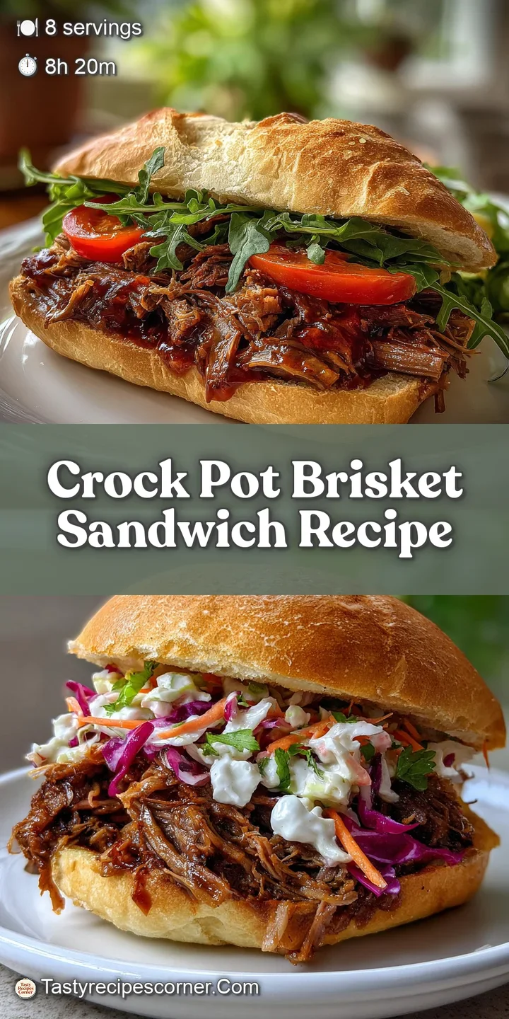 Close-up of tender, shredded beef brisket spilling from a toasted roll. Melty cheese and sauce create a savory, saucy bite.