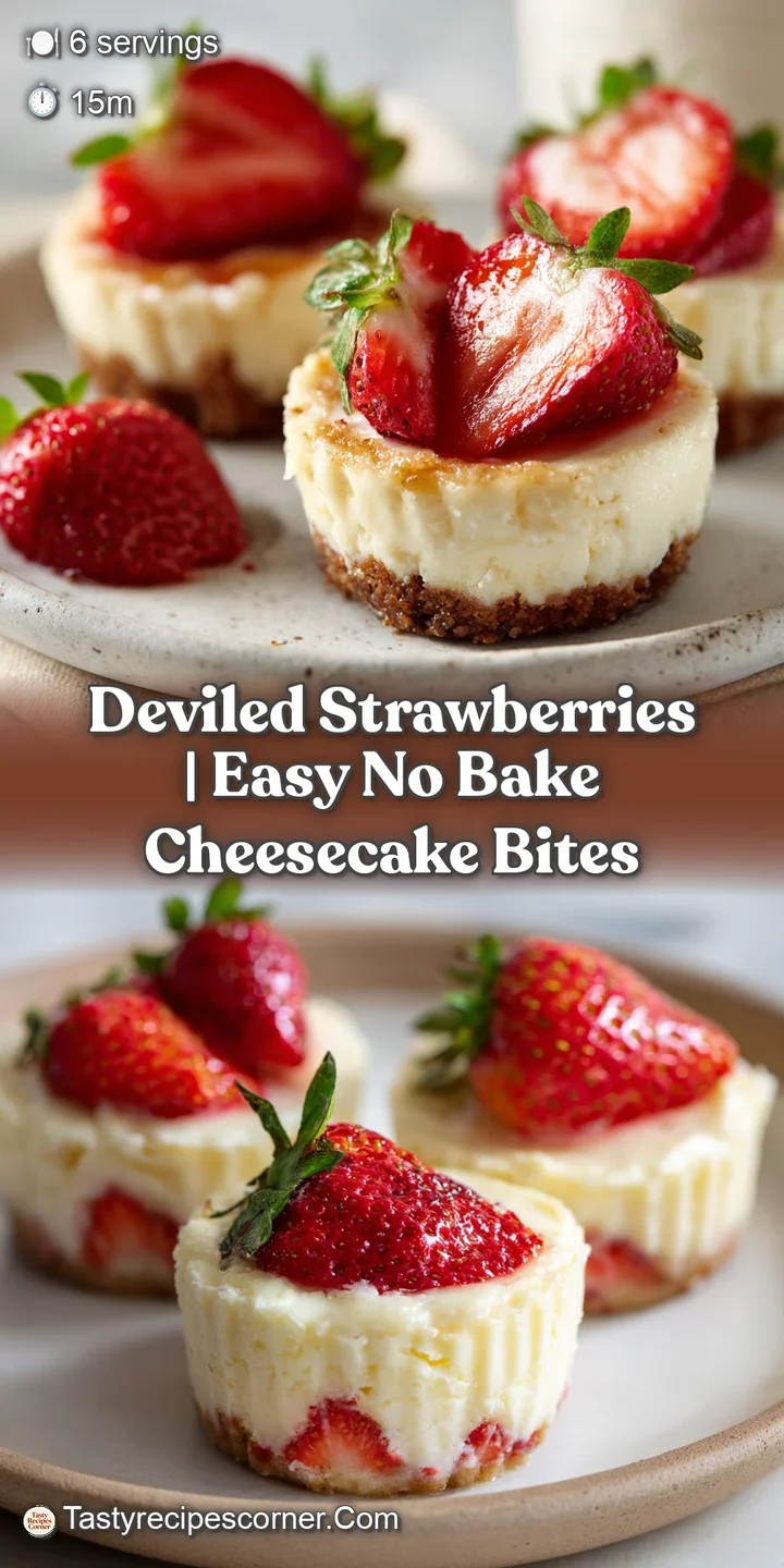 Close-up of a strawberry half bursting with luscious, thick cheesecake filling.