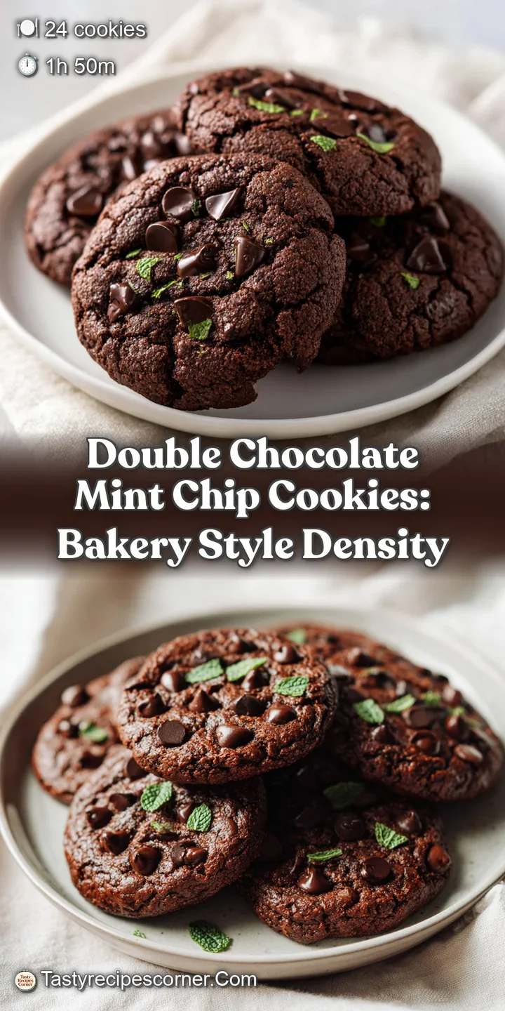 Close-up of a rich chocolate cookie studded with melted mint chips and creamy Andes candy pieces. Soft texture, inviting w...