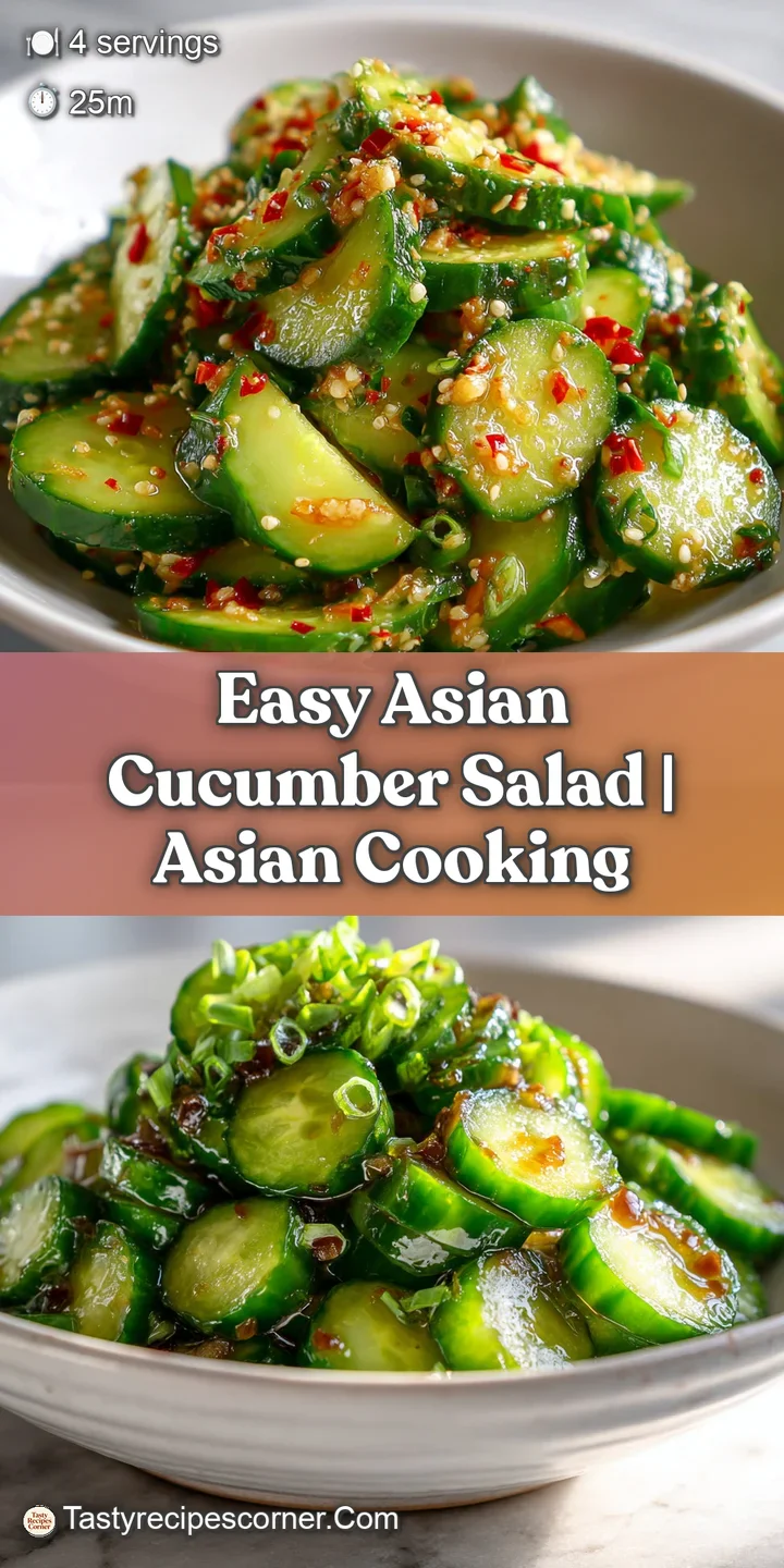 Close-up of glistening, thinly sliced cucumbers tossed in a light dressing, speckled with toasted sesame seeds and chili f...