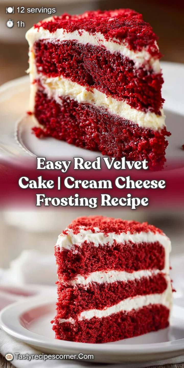 Close-up captures the cake's rich, moist texture and intense red hue; its creamy frosting swirls, inviting a bite of pure ...