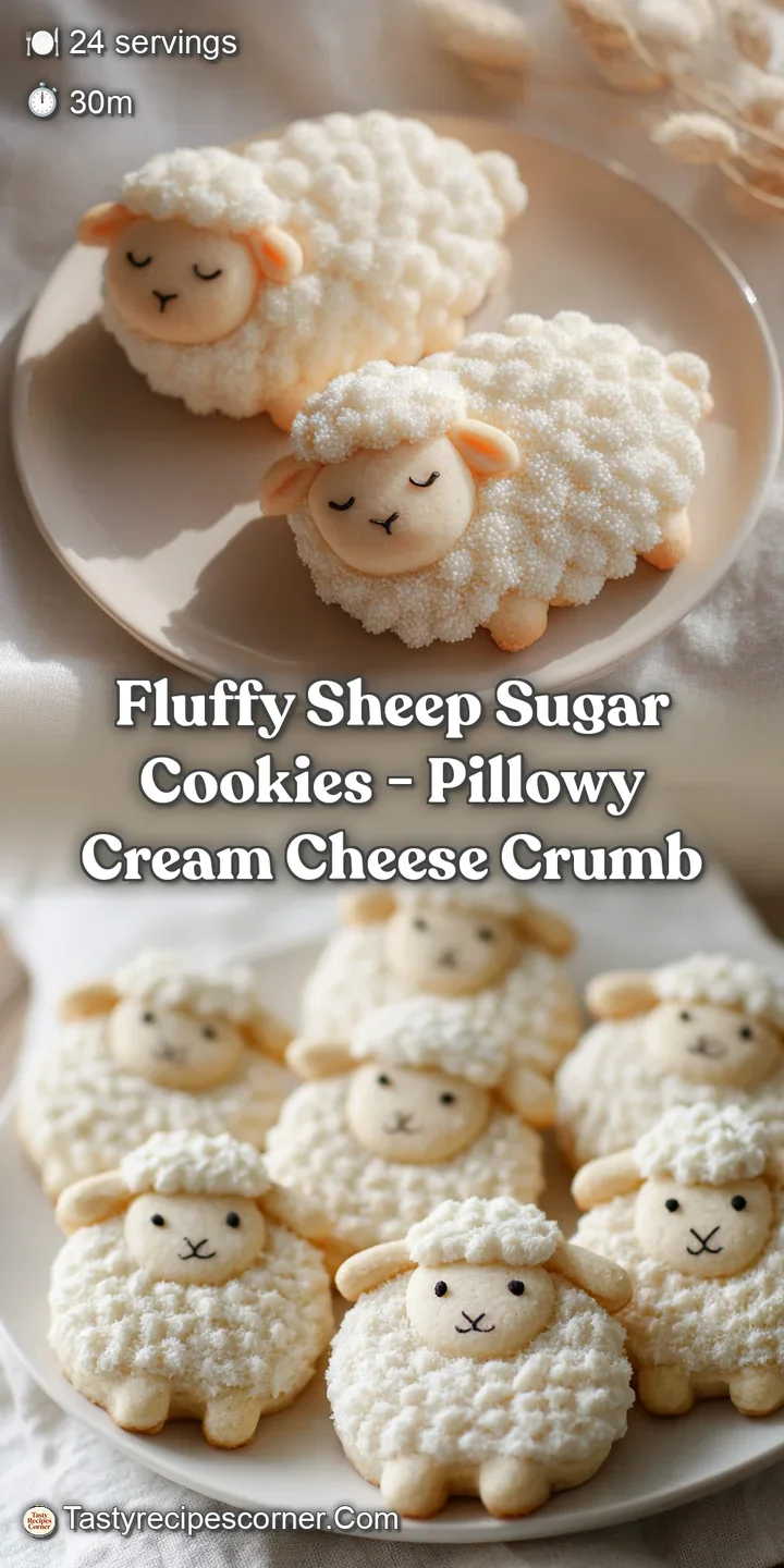 Close-up shows the textured frosting of a sheep cookie: a whimsical sweet treat with a soft, fluffy exterior, ready to be ...