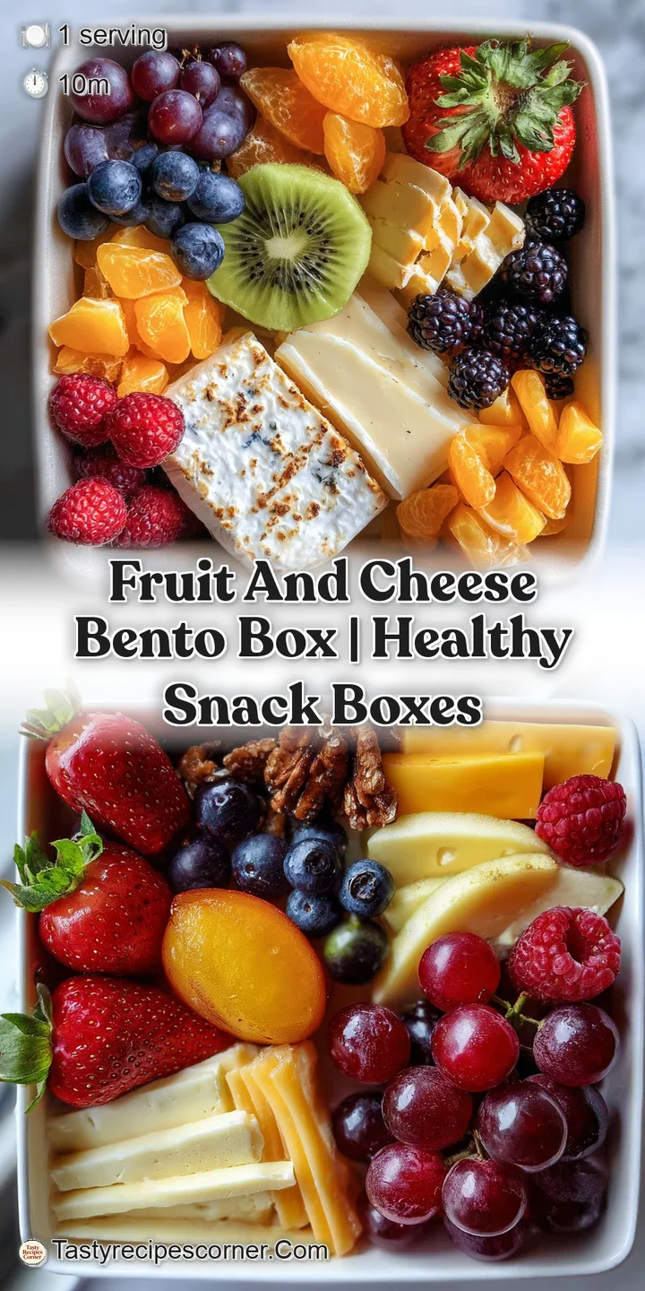Close-up of a fruit and cheese bento; sharp cheddar, juicy strawberries, and crispy crackers create appealing textural con...