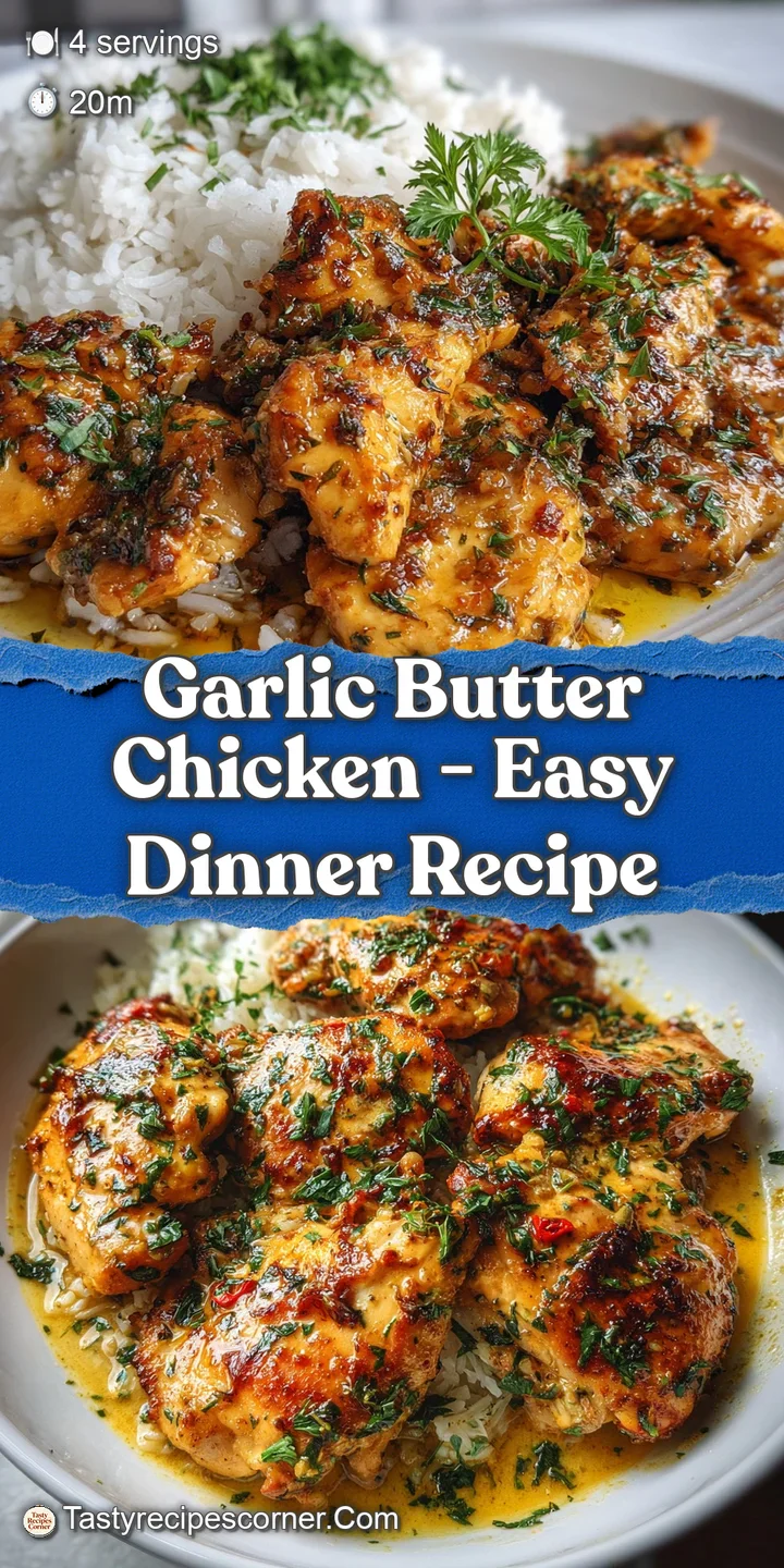 Close-up showcasing the tender, juicy chicken in a velvety garlic butter sauce. Shimmers of melted butter and flecks of he...
