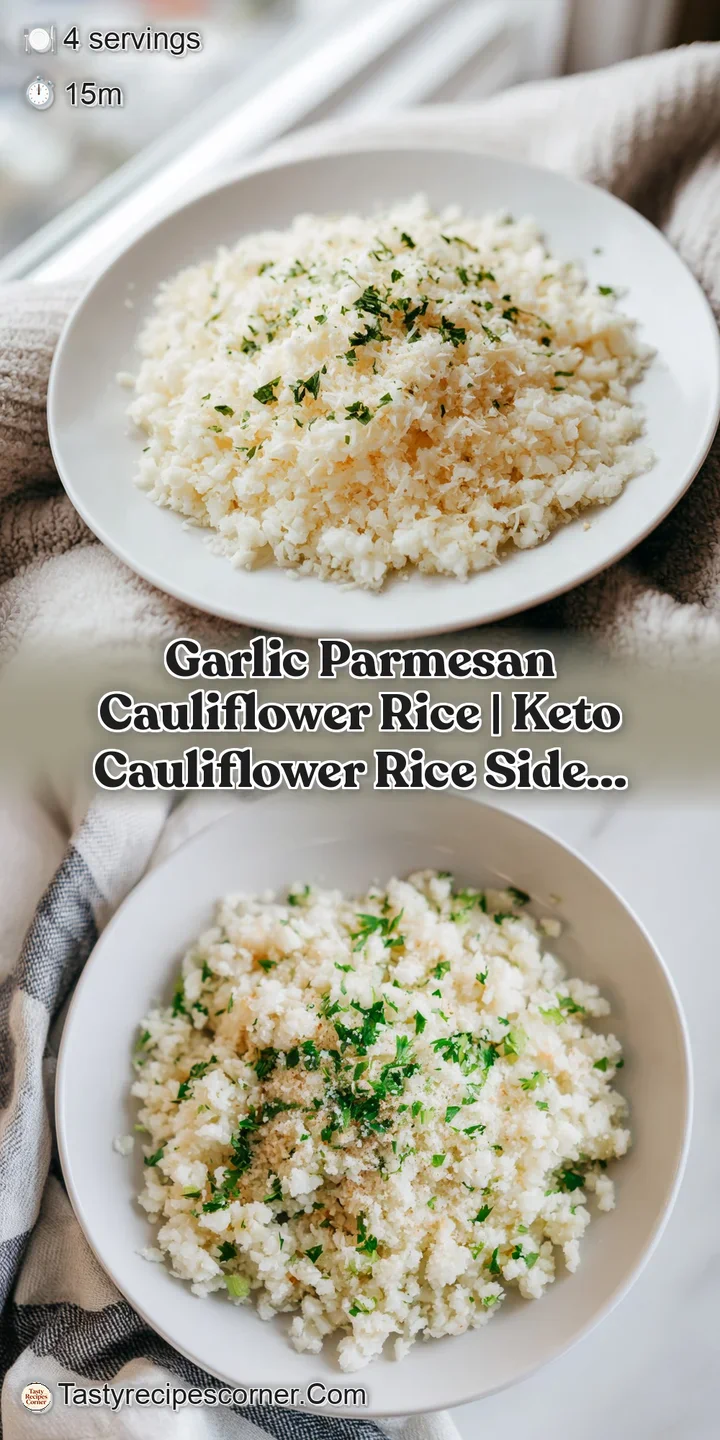 Close-up of tender cauliflower rice grains glistening with butter, sprinkled with parmesan.