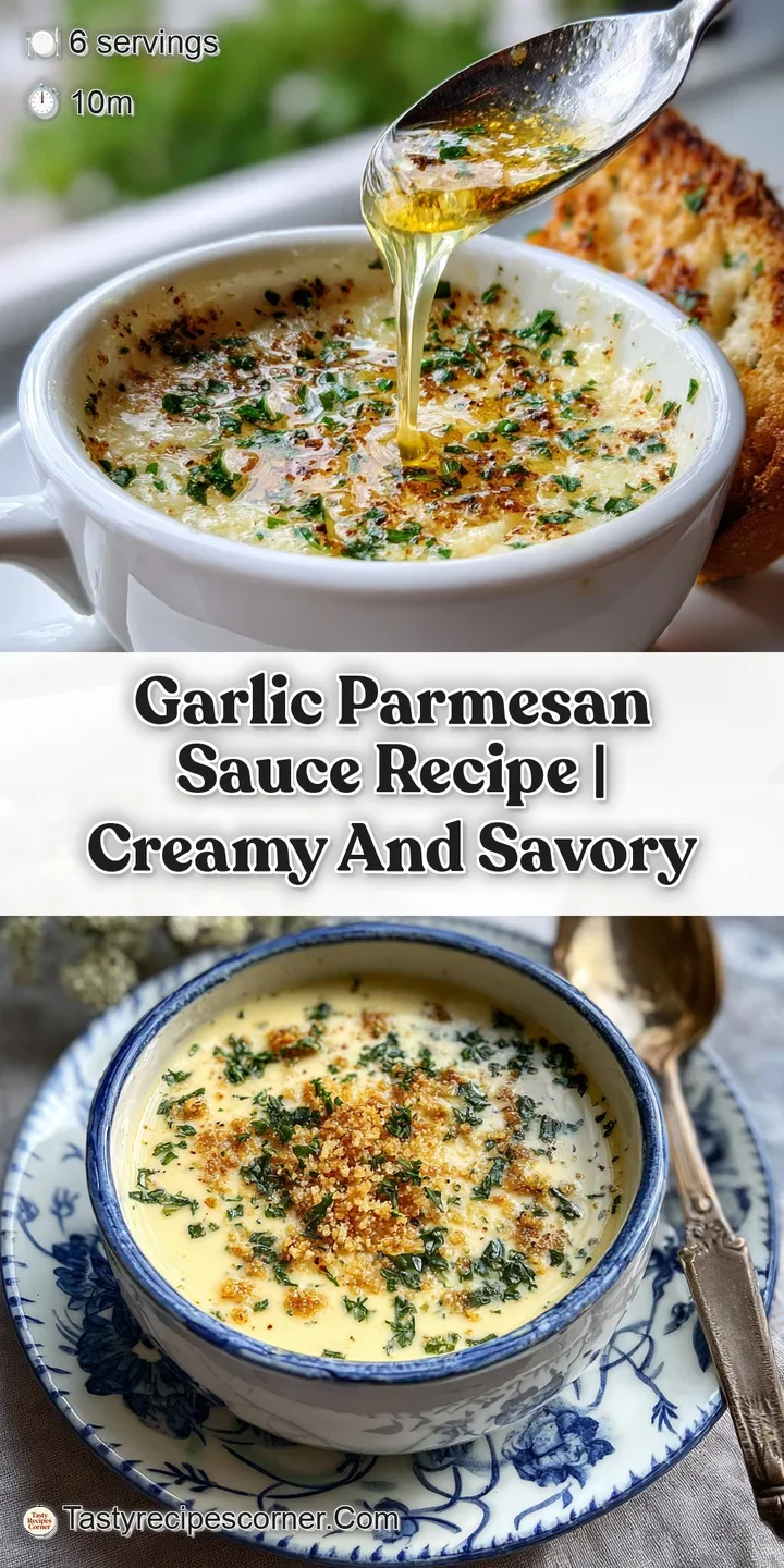 Close-up showcasing thick, glossy texture of garlic parmesan sauce clinging to fettuccine noodles; sprinkle of herbs.