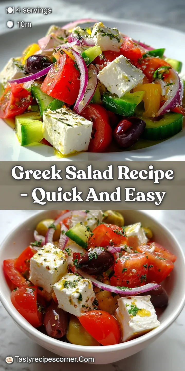 Close-up: Crumbled feta cheese, glistening olives, and juicy tomato of a Greek salad with a generous drizzle of olive oil.