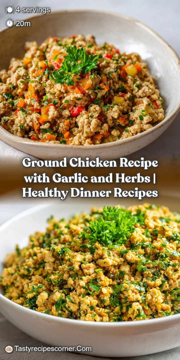 Close-up of perfectly cooked ground chicken, flecked with herbs, with a light sheen, inviting a bite.