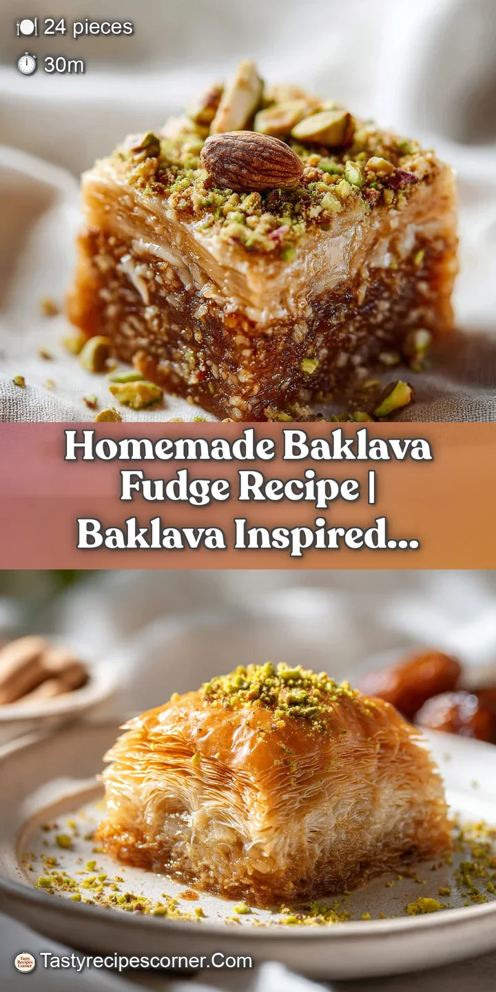 Close-up of baklava fudge, glistening with a honeyed sheen and loaded with coarsely chopped walnuts. Irresistibly rich and...