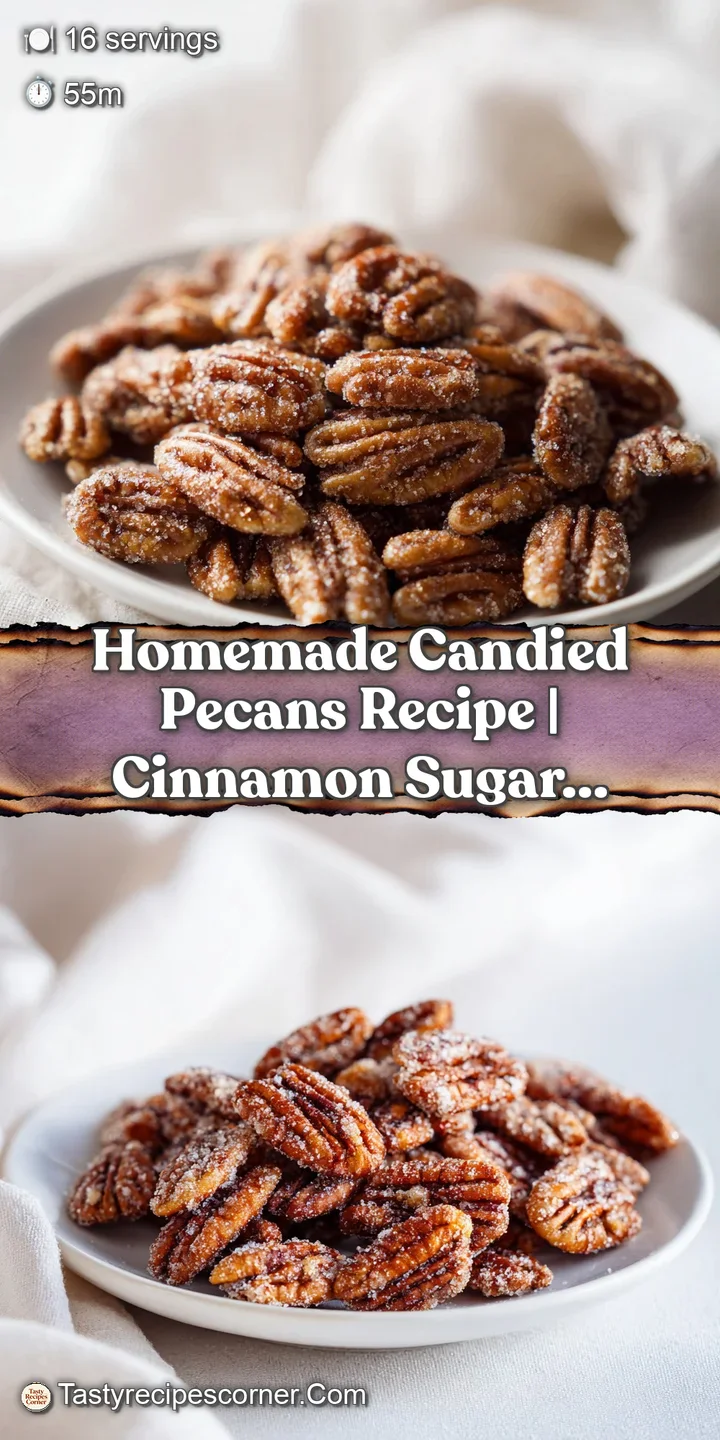 Close-up of a few richly caramelized pecans, their surfaces sparkling with cinnamon sugar crystals.