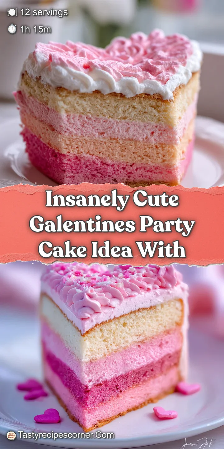 Close-up reveals the creamy texture of the pink frosting and colorful heart sprinkles on a festive Galentine's cake.