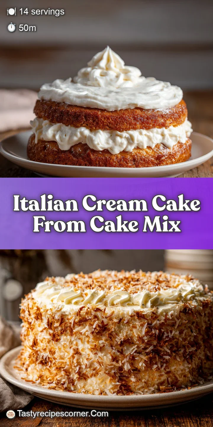 Close-up of the Italian cream cake reveals the moist texture, fluffy frosting, and toasted pecans, a delectable dessert te...