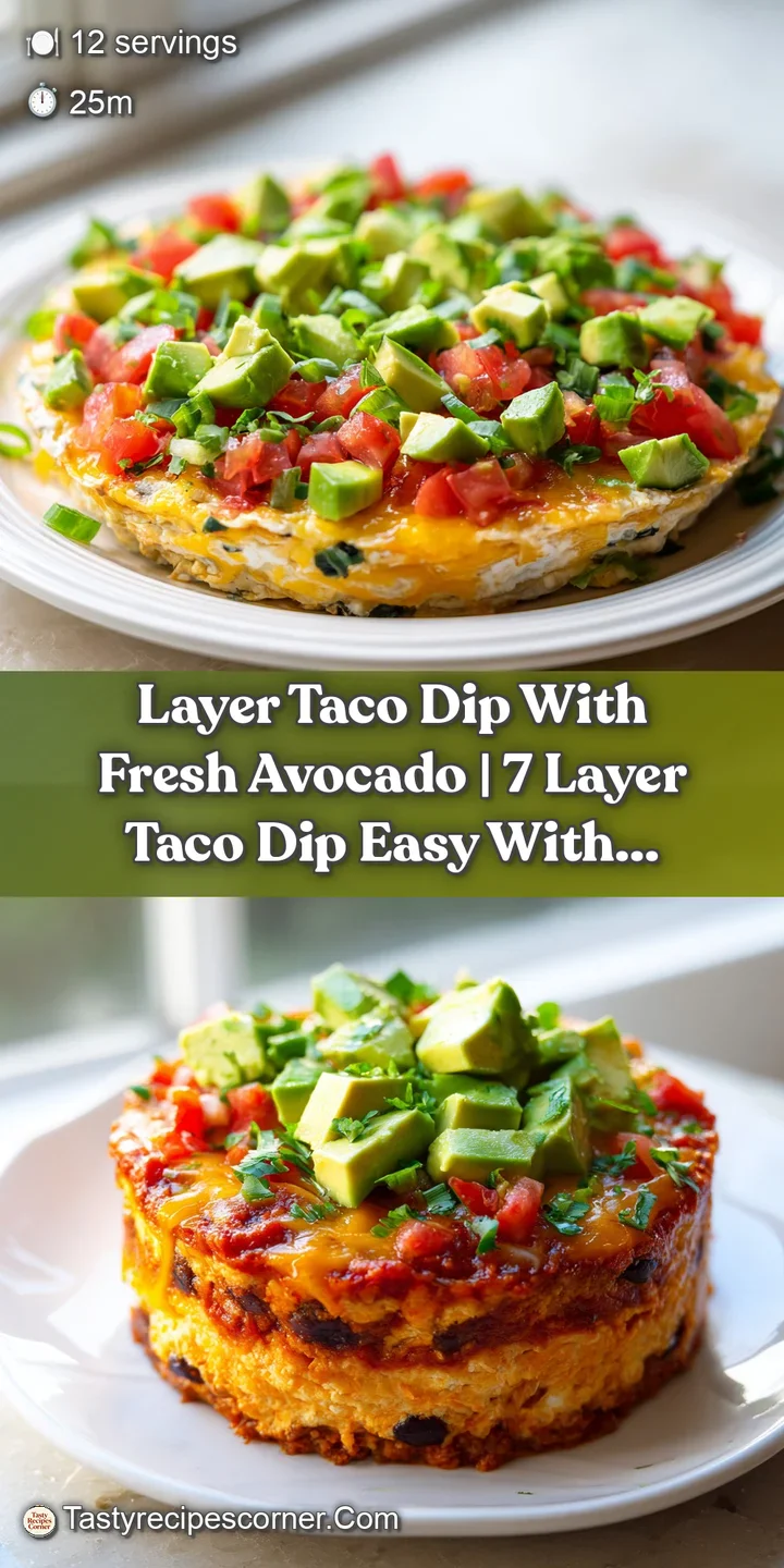 Close-up of a crisp chip scooping up creamy green avocado, red diced tomatoes, and melted white cheese.